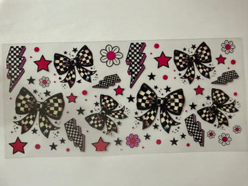 3580 - Checkered bow pattern UV-DTF 16oz Cup Wrap