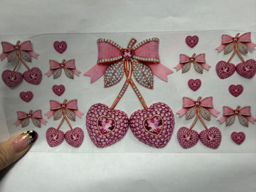 3792 - Diamond cherry bows UV-DTF 16oz Cup Wrap