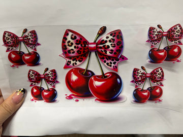3791 - Cherry leopard bow UV-DTF 16oz Cup Wrap