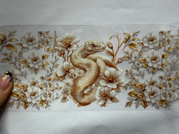3788 - Floral white snake UV-DTF 16oz Cup Wrap