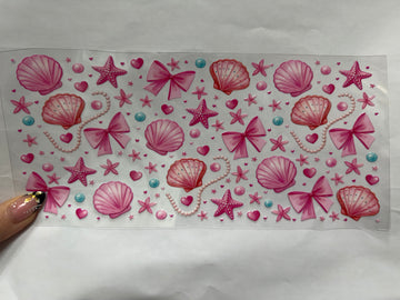 3771 - Pink sea shell bow pattern UV-DTF 16oz Cup Wrap
