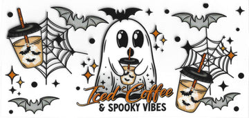 1757 - Iced Coffee & Spooky Vibes UV-DTF 16oz Cup Wrap