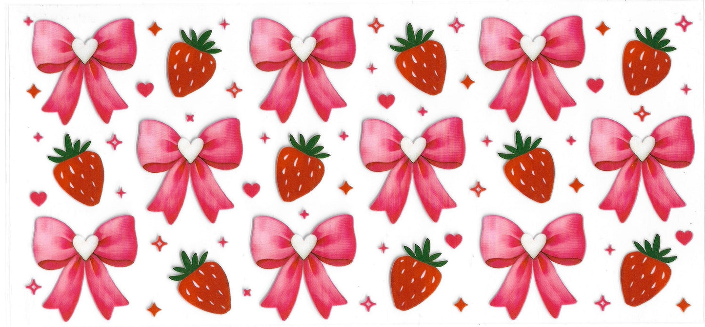512 - Strawberries & Bows UV-DTF 16oz Cup Wrap