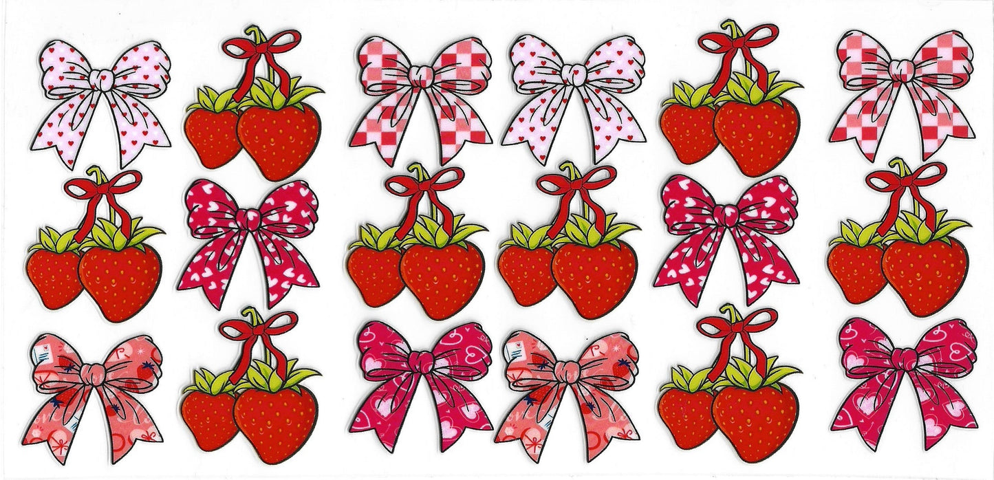 609 - Strawberries & Bows UV-DTF 16oz Cup Wrap