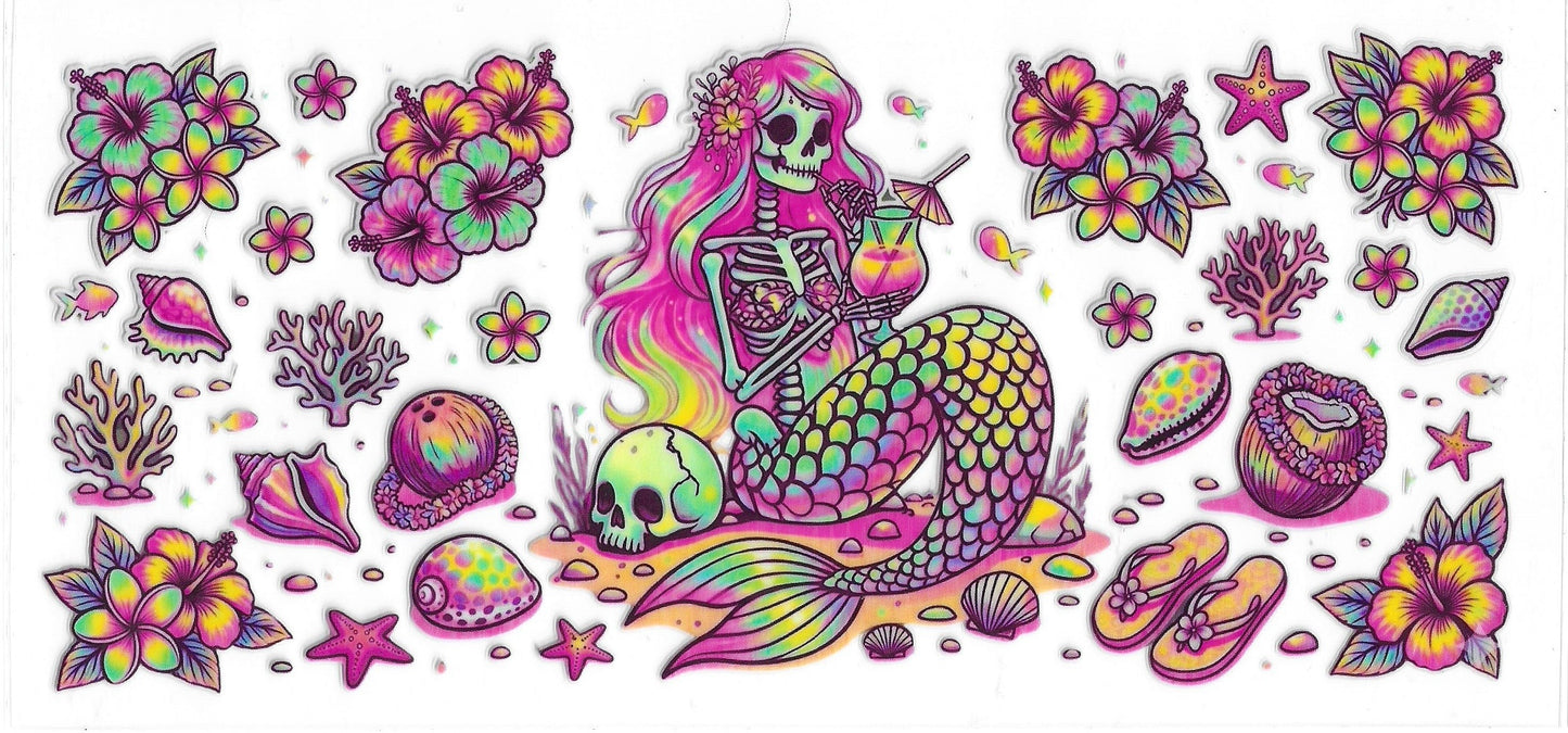 526 - Skelton Mermaid UV-DTF 16oz Cup Wrap