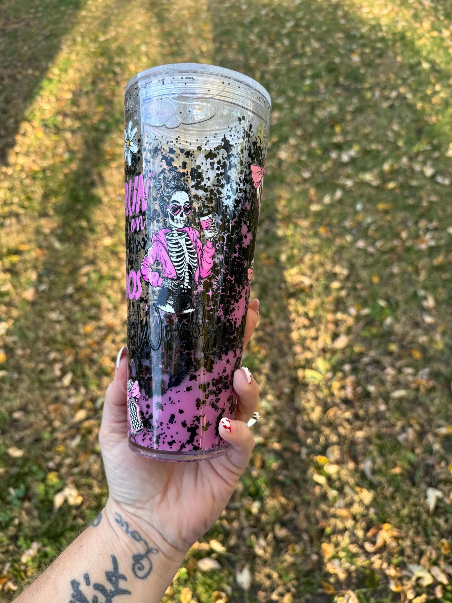 Caffeine Chaos Lava Tumbler: 24oz Travel Mug with Lid & Straw