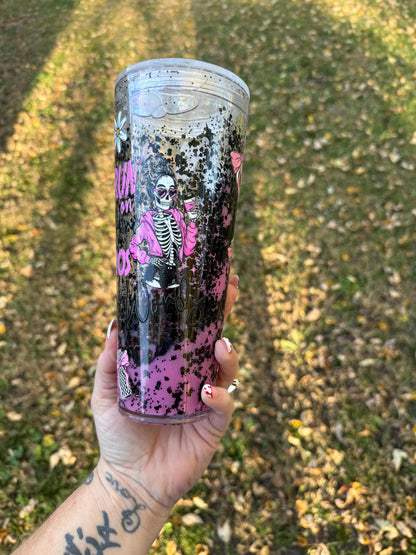 Caffeine Chaos Lava Tumbler: 24oz Travel Mug with Lid & Straw