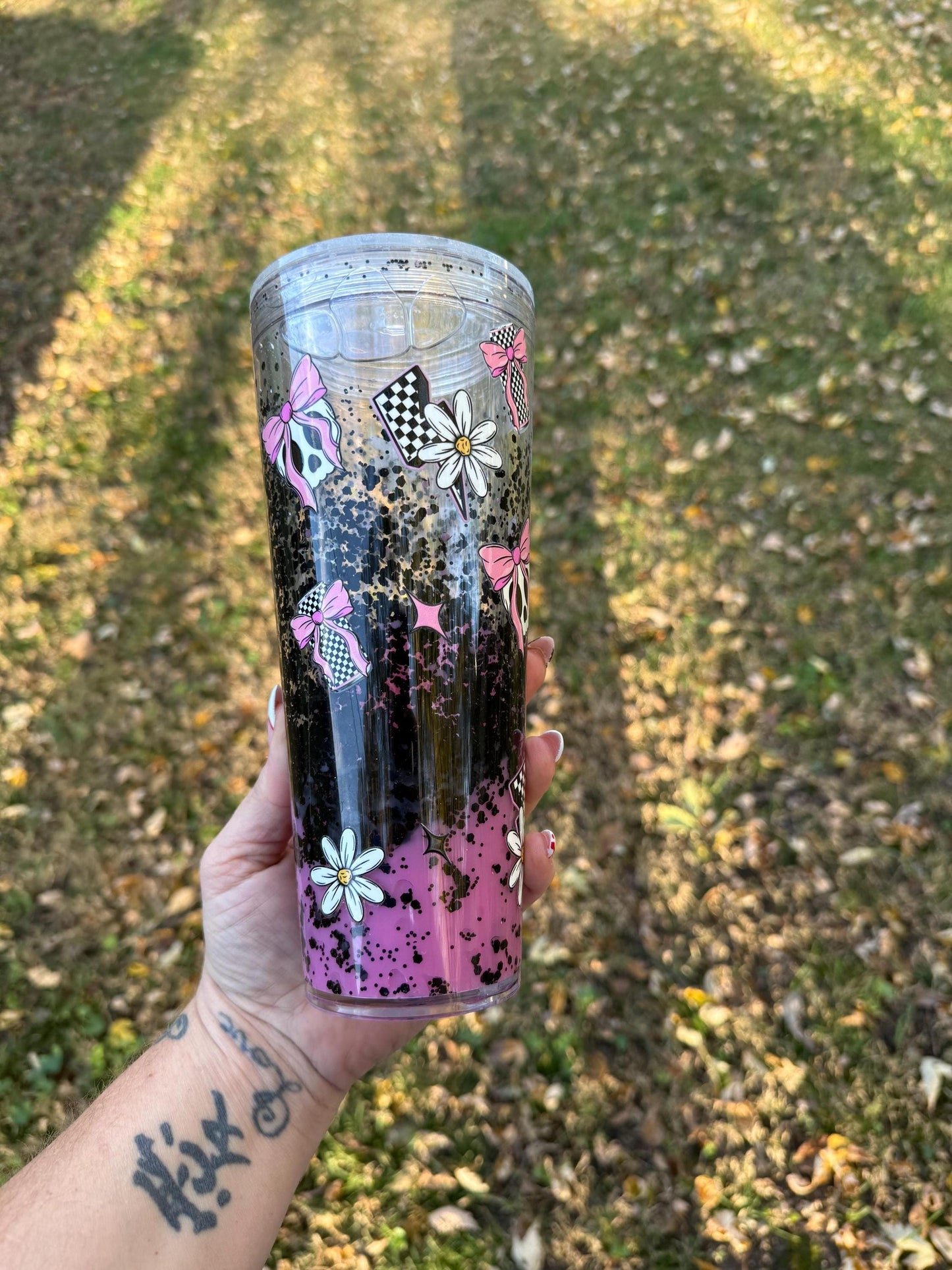 Caffeine Chaos Lava Tumbler: 24oz Travel Mug with Lid & Straw
