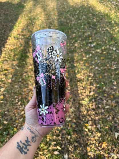 Caffeine Chaos Lava Tumbler: 24oz Travel Mug with Lid & Straw