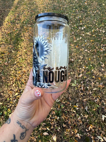 You Are Enough Tattoo Girl Glass Can Cup: Motivational Gift