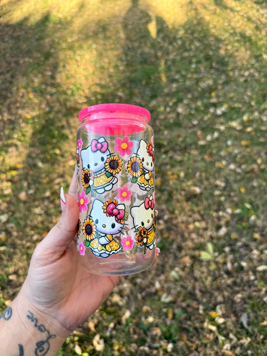 Sunflower Hello Kitty Glass Can Cup, Collectible Drinkware