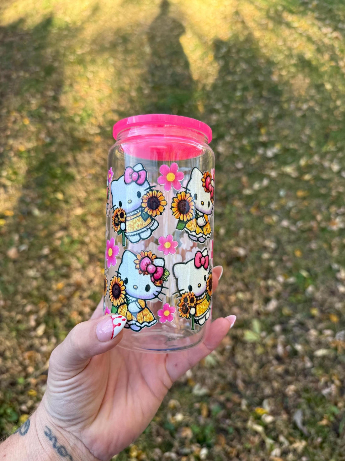 Sunflower Hello Kitty Glass Can Cup, Collectible Drinkware