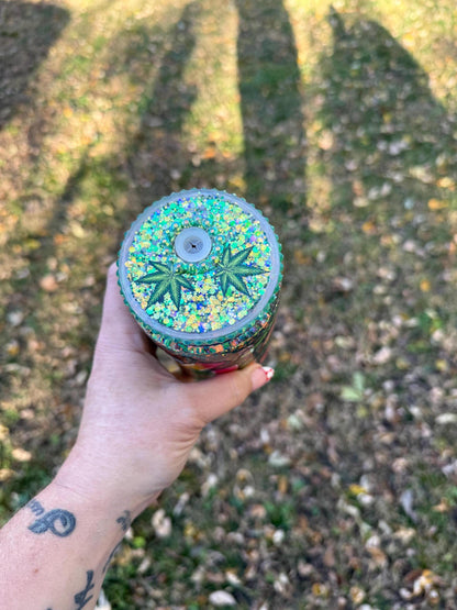 Glow in the Dark 420 Snow Globe Tumbler, Handmade Tumbler, Gift for Him, Unique Drinking Mug, Green Glow Cup, Gift for Her