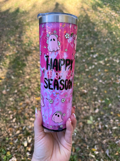 Pink Ghost Halloween Tumbler, Spooky Season 20oz Stainless Steel