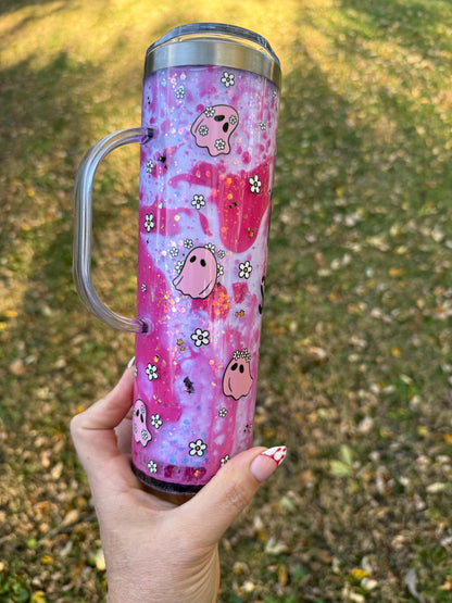 Pink Ghost Halloween Tumbler, Spooky Season 20oz Stainless Steel