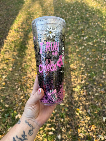 Caffeine Chaos Lava Tumbler: 24oz Travel Mug with Lid & Straw