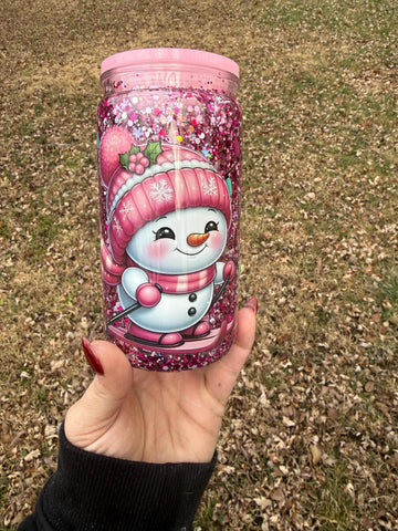 Pink Snowman SnowGlobe Drinkware