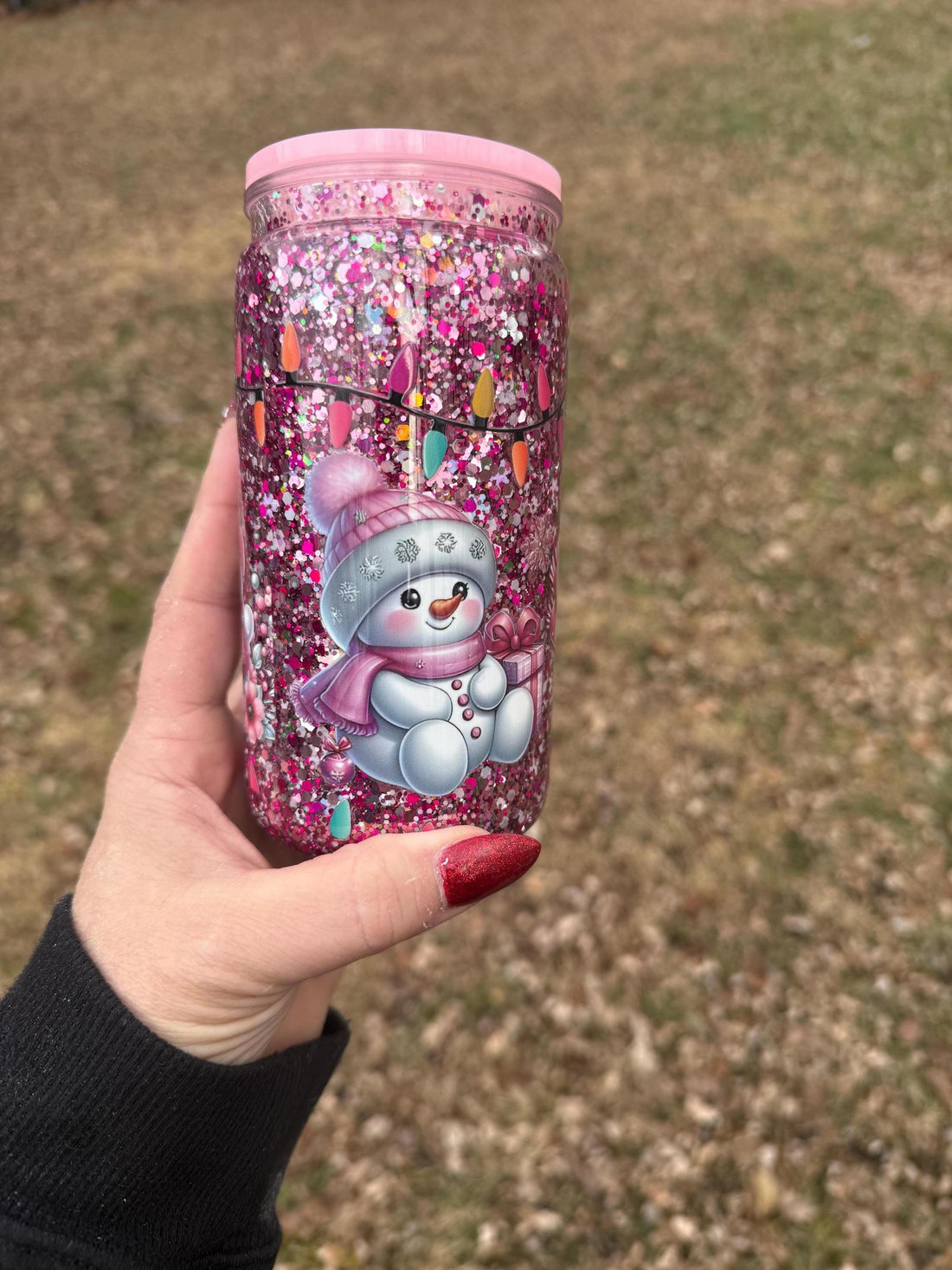 Pink Snowman SnowGlobe Drinkware